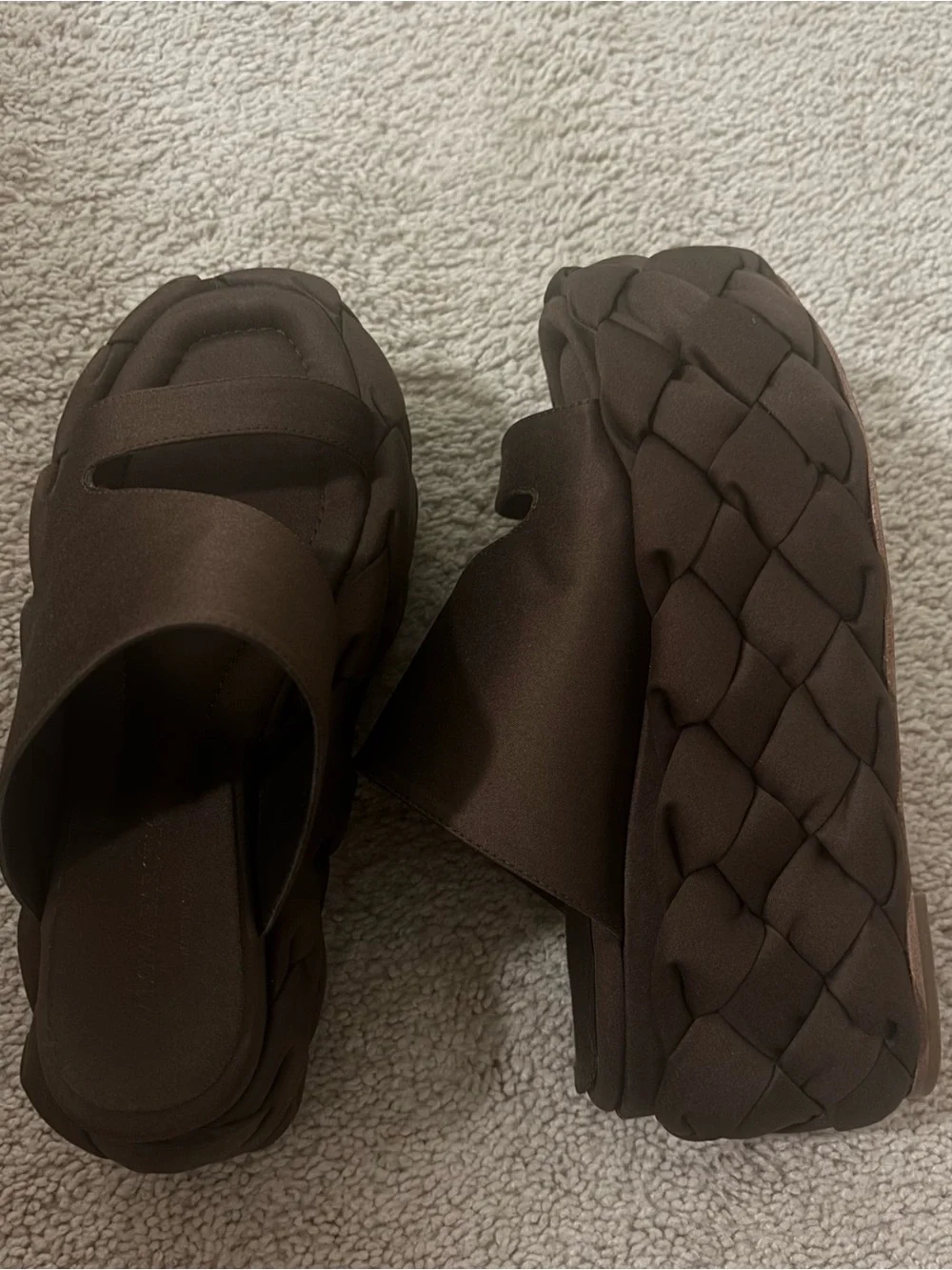 Paloma Barceló Brown Satin Braided Platform Sandals